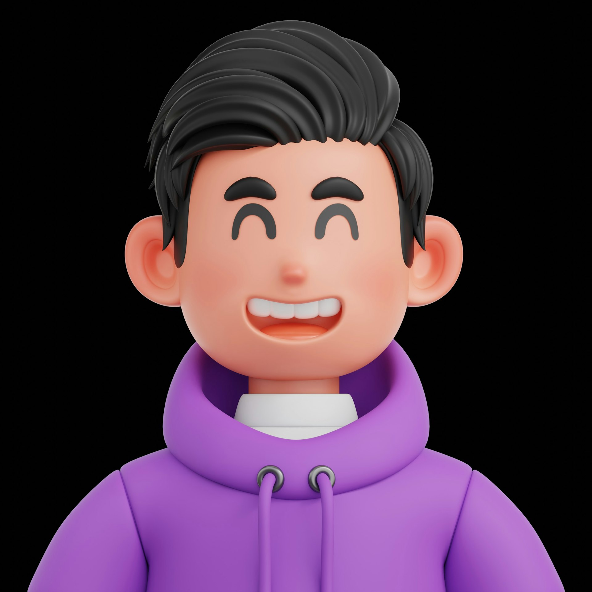 A happy cartoon man smiles with joy.